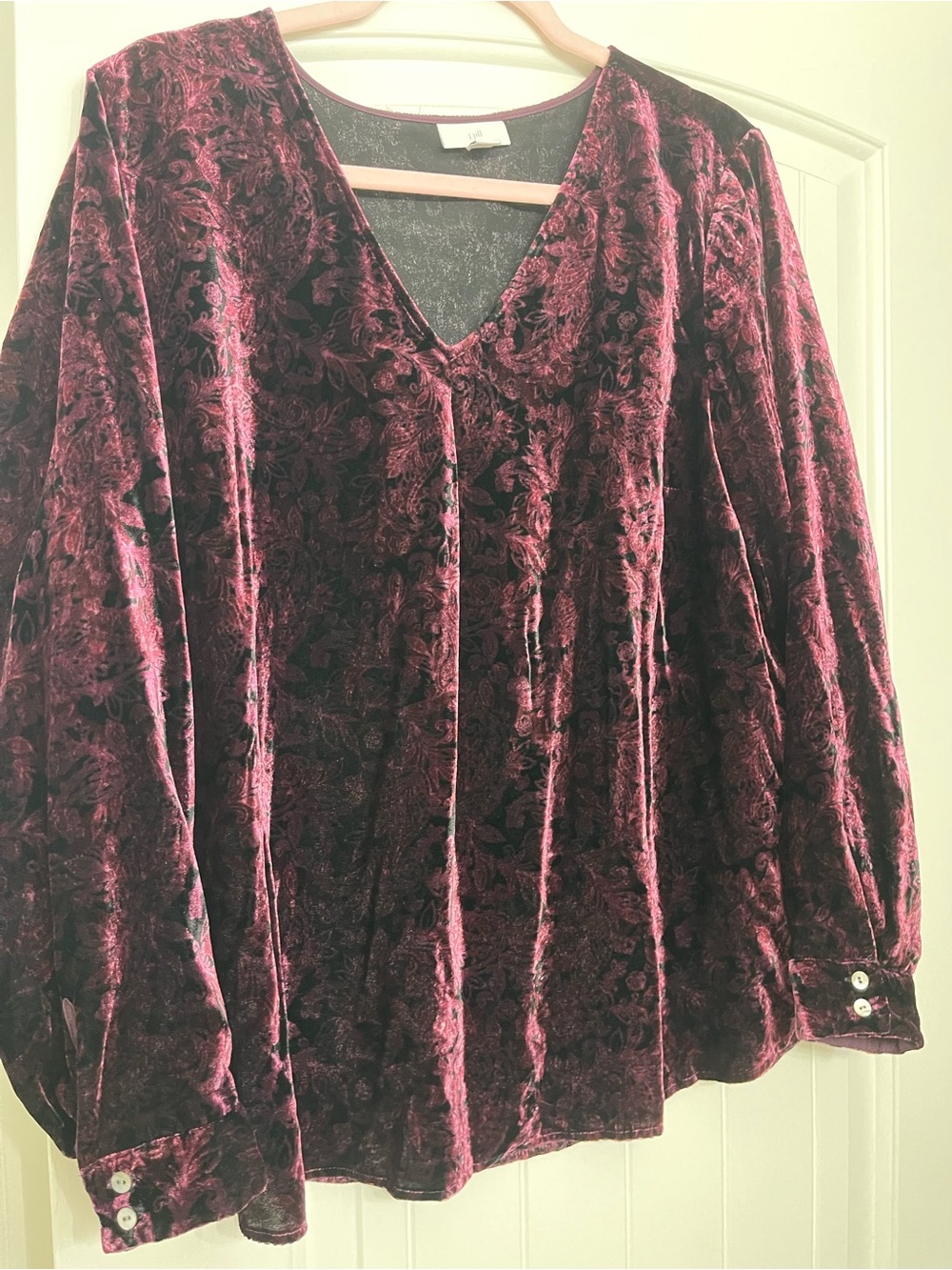 J. Jill Burgundy Floral Burnout Velvet V-Neck Top